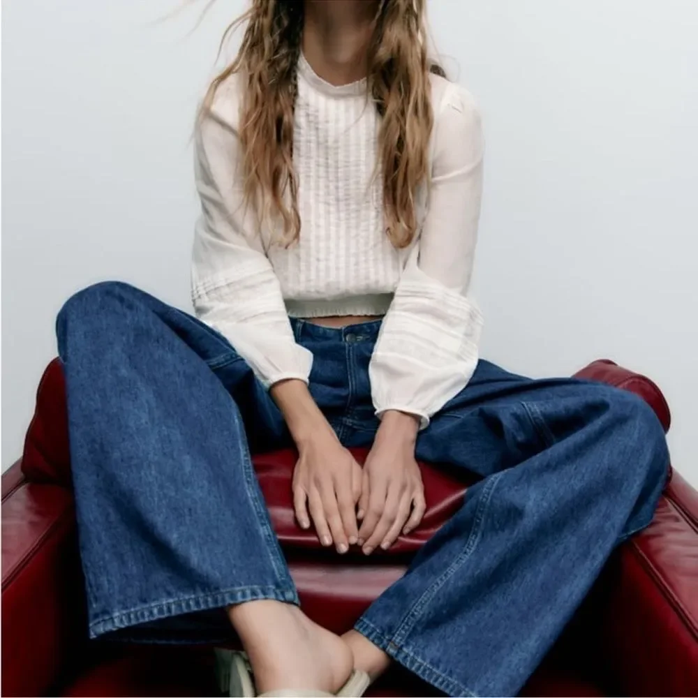 Zara cotton viscose blend long sleeve top